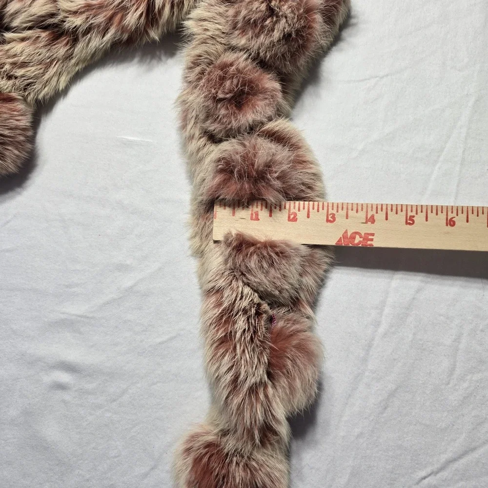 Rabbit‎ Fur Scarf Soft 31" L Brick Red Cream - Picture 5 of 6